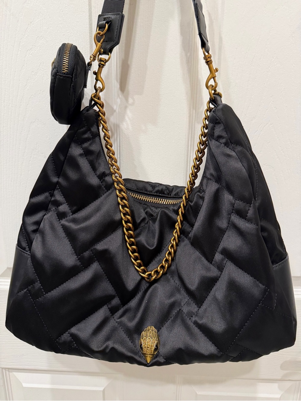 Kurt Geiger London Recycled Large Hobo Black Quilted Eagle Chain Shoulder Bag - Picture 3 of 16